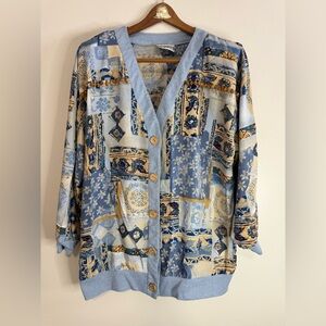 Peter Popovich Vintage Patchwork Cardigan with Button Front in size large
